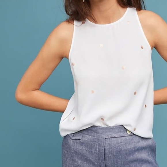cloth & stone Tops - Cloth & Stone White Sleeveless Polkadot Tencil Top